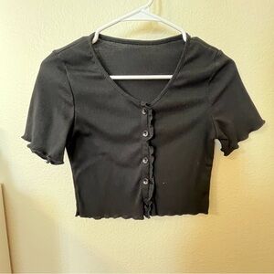 Black Button-Up Ribbed Top